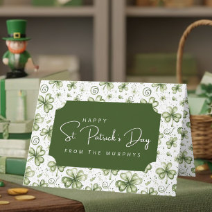 Cartão Trevos de Aguarela Verde Feliz Dia de São Patrício