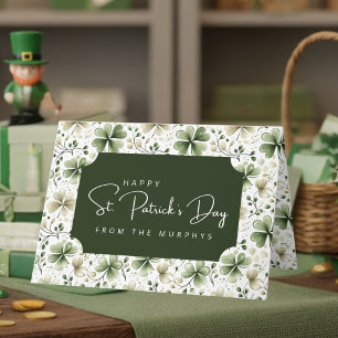 Cartão Trevos Elegantes em Aquarela Feliz Dia de São Patr