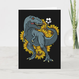 Cartão Trex Jogando Futebol Girassol Engraçado Dinossauro