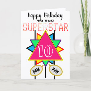 Cartão Triângulo Rosa Superstar de Aniversário de 10 Anos