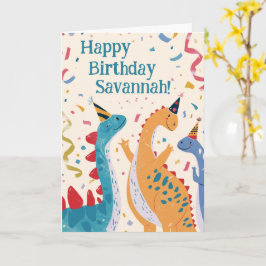 Cartão Triássico Trio Festivo Dinossauro Aniversário
