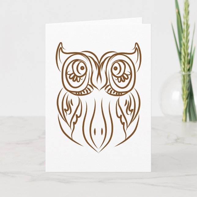 Cartão Tribal Owl Line Art Modern Brown Abstrato (Criador carregado)