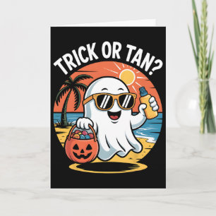 Cartão Trick Or Tan Engraçado Halloween Fantasma Fofo Pra