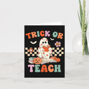 Cartão Trick Or Teach Groovy Professor Halloween Retro Fl