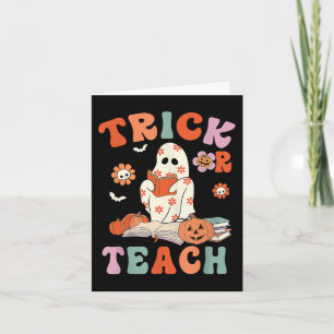 Cartão Trick Or Teach Retro Groovy Floral Fantasma Profes