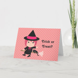 Cartão Trick or Treat with Happy Girl Witch for Halloween