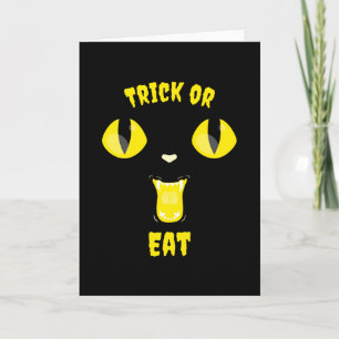 Cartão Trick ou Coma Gato Faminto Engraçado de Halloween