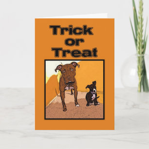 Cartão Trick ou Trate cães de Halloween felizes