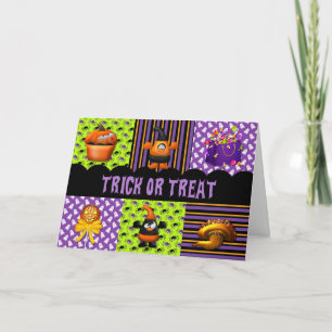 Cartão Trick ou Treine Orange e Purple Halloween