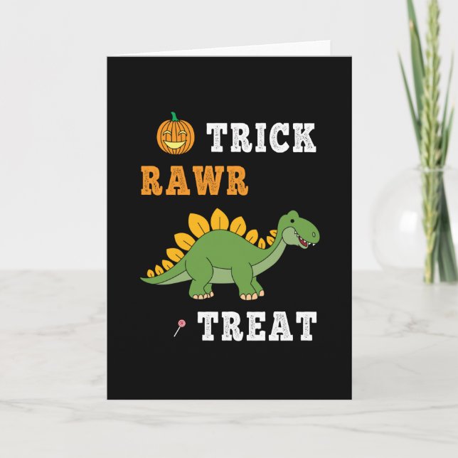 Cartão Trick Rawr Treat Cute Halloween Stegosaurus Dino (Frente)