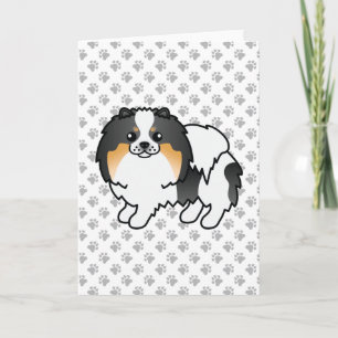 Cartão Tricolor branco - Pomerânia - Cartoon Cão e patas