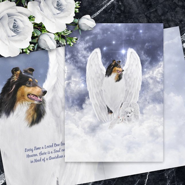 Cartão Tricolor Collie Angel & Cherub - Pet Loss Sympathy (Criador carregado)