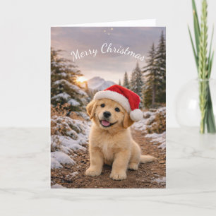 Cartão Trilha do Cachorrinho de Natal com Gorro do Papai