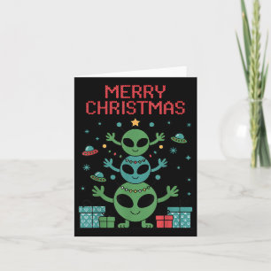 Cartão Trío de Alien Fofão Feliz Natal Feio Chapéu de Pap