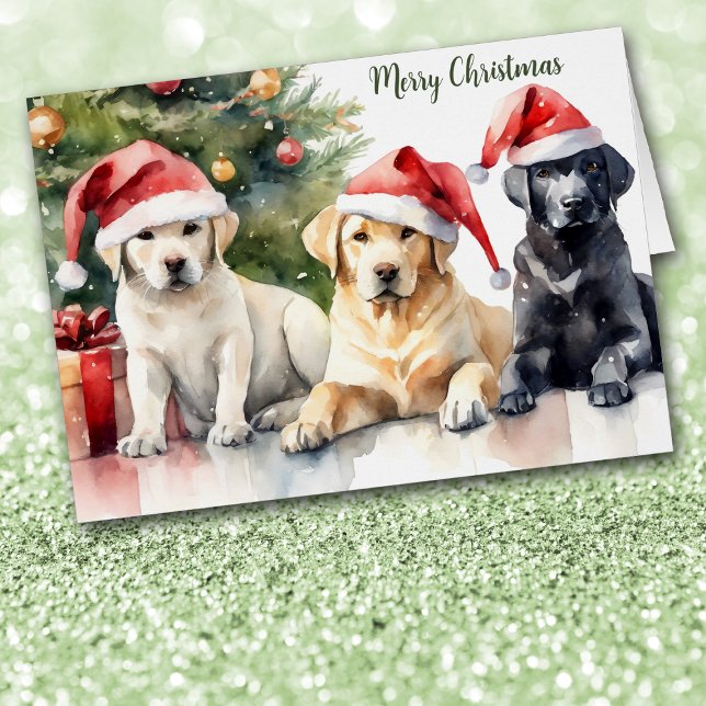 Cartão Trio of Santa Hat Labrador Retrievers Christmas (Criador carregado)