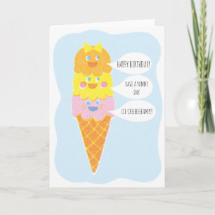 Cartão Triple Scoop Girl Ice Cream Greeting Card