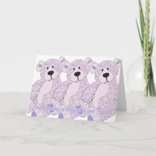 Cartão Triplets Congratulations Teddy Bear in pink