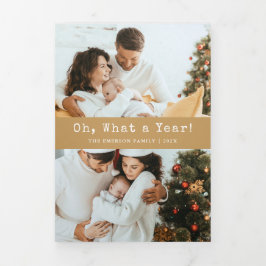 Cartão triplo de feriado fotográfico Dourado