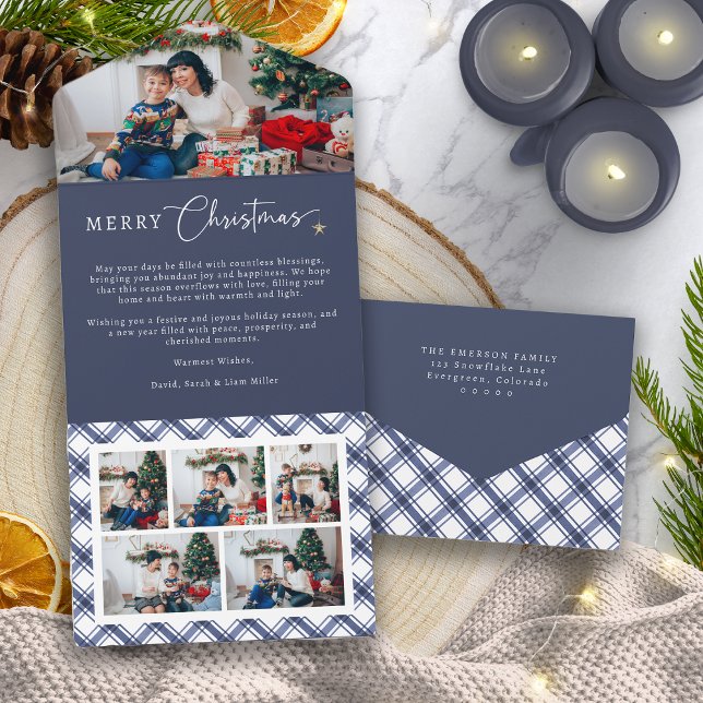 Cartão Triplo Natal Azul (Blue Christmas Trifold Card
)
