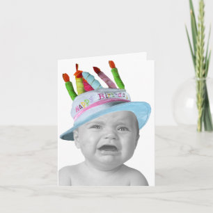 Cartão Triste Bebê Em Um Chapéu De Aniversário