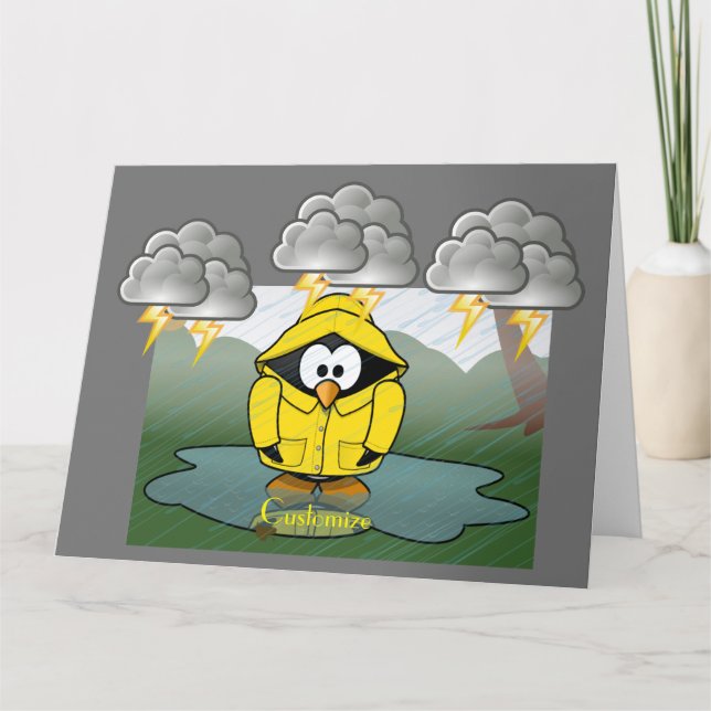 Cartão Trocando Rainy Day Pinguin Thunder_Cove (Frente)