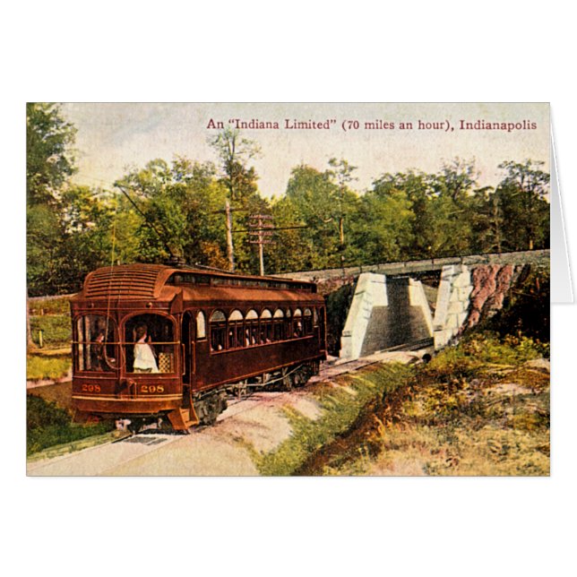 Cartão Trole elétrico 1915 de Indianapolis, Indiana (Frente Horizontal)
