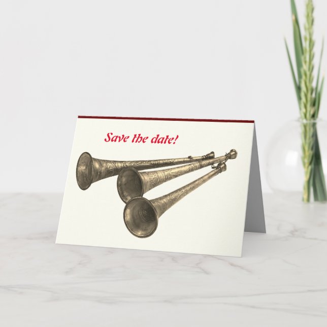 Cartão Trompetes de festas de festas de lançamento (Frente)