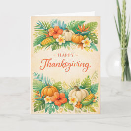 Cartão Tropical Autumn Thanksgiving Pumpkin Floral 