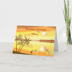 Cartão Tropical Beach sunset birthday, add name front