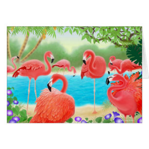 Cartão tropical dos flamingos