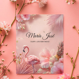 Cartão Tropical Flamingo Quinceañera, personalizado