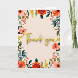 Cartão Tropical flowers and gold Thank You Card