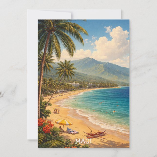 Cartão Tropical Ka’anapali Beach Maui Vintage Travel (Frente)