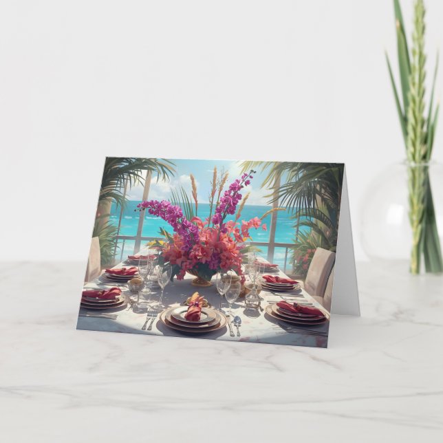 Cartão 🌺 Tropical Seaside Thanksgiving – Elegant Card (Frente)