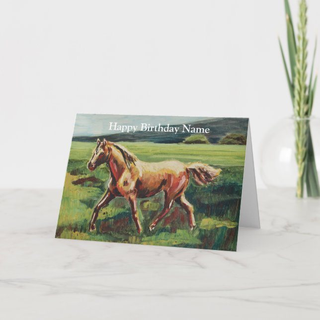 Cartão Trote Horse Oil Painting Happy Birthday Card (Frente)