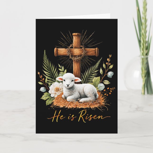 Cartão True Easter He Is Risen Lamb Crown Of Thorn Cross  (Frente)