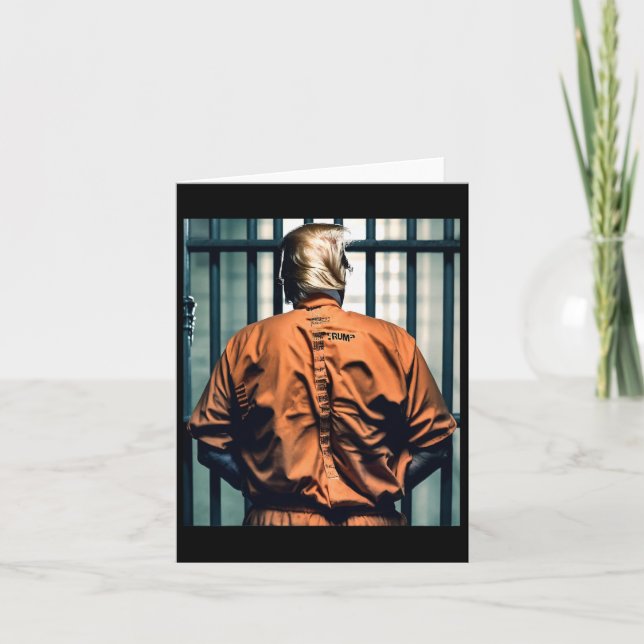 Cartão Trump Na Cadeia Laranja Jumptraje Mão-De-Obra-Alça (Frente)
