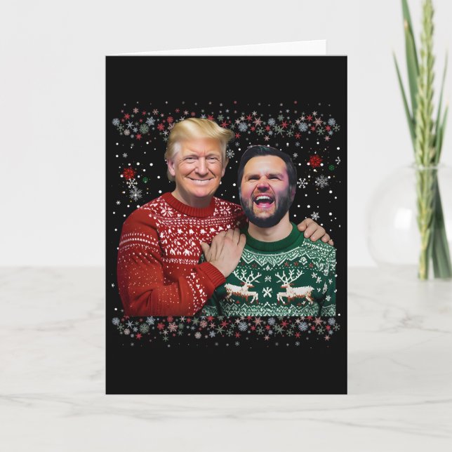 Cartão Trump Vance Brothers Funny Ugly Christmas Xmas Swe (Frente)