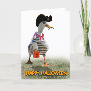 Cartão Truque de Halloween ou Tratando Pato Pirata
