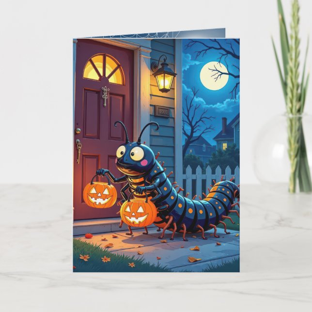 Cartão Truque ou Tratamento em Centopeia do Halloween (Frente)