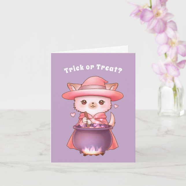 Cartão Truque ou Tratar Bruxa Adorável de Halloween Pomch (Orquídea)