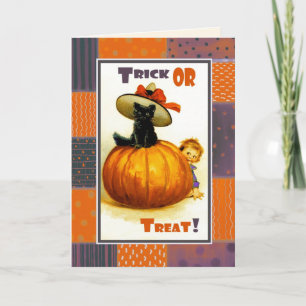 Cartão Truque ou Tratar! Engraçado Vintage Kid Halloween