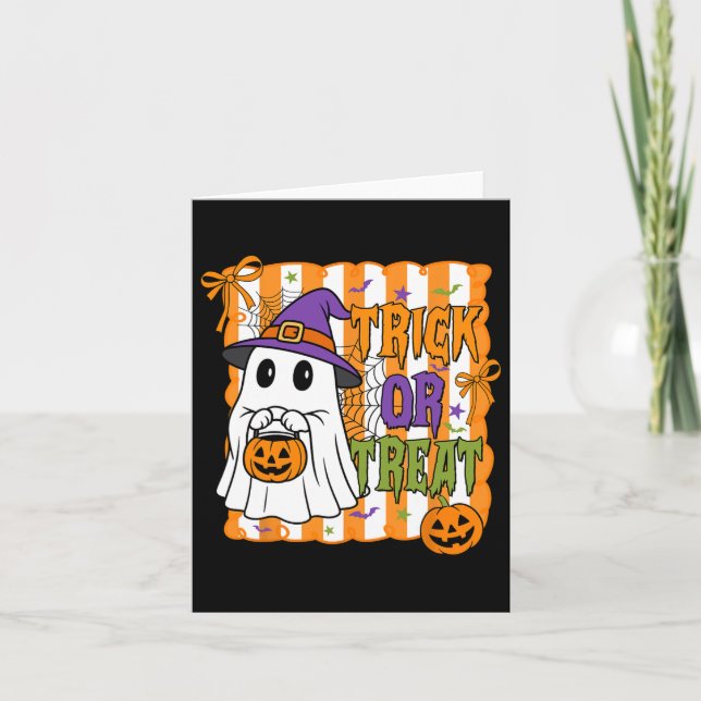 Cartão Truque Ou Tratar Feliz Rapaz Fantasma De Pumpkin D (Frente)