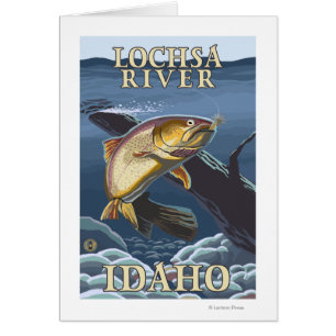 Cartão Truta que pesca o secção transversal - rio de