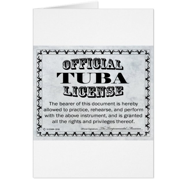 Cartão Tuba License (Frente)