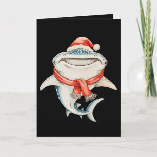 Cartão Tubarão Baleia Natal Chapéu do Papai Noel Férias d
