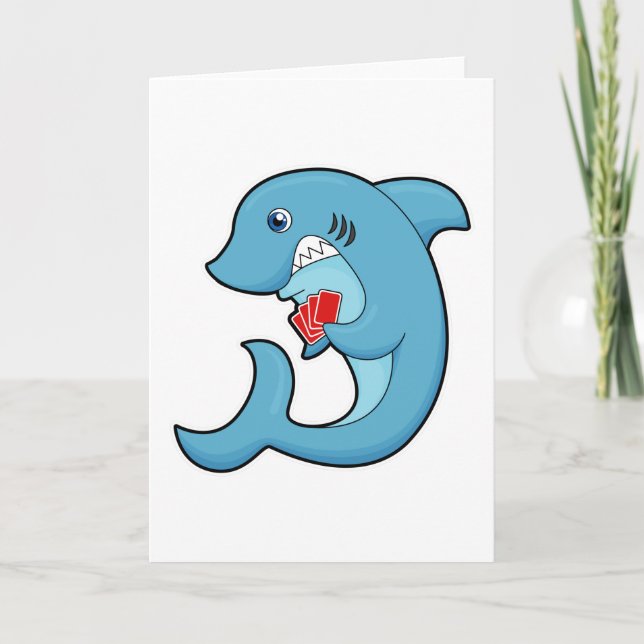 Cartão Tubarão no pôquer com cartas de pôquer (Frente)