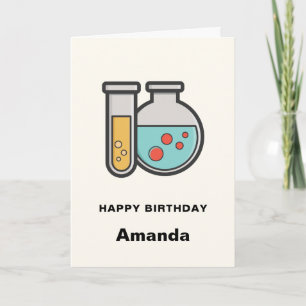 Cartão Tubo de teste de química e beaker Aniversário