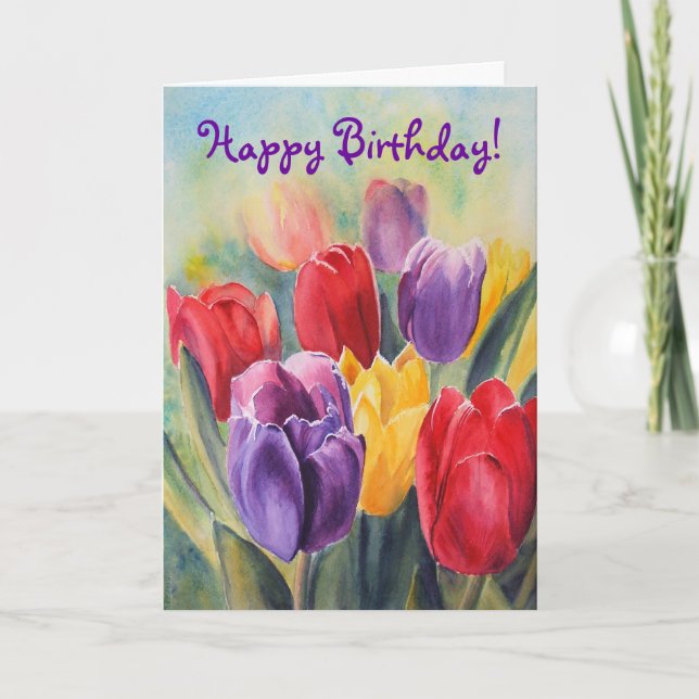 Cartão Tulip arco-íris - Feliz Aniversário! (Frente)