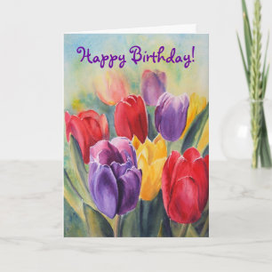 Cartão Tulip arco-íris - Feliz Aniversário!